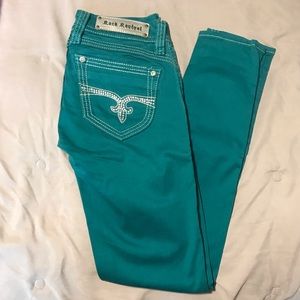 Like new women’s rock revival teal skinny jeans